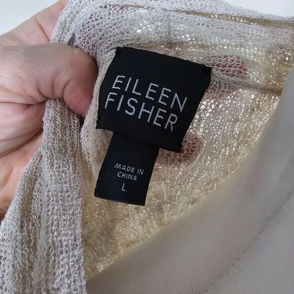 Eileen Fisher Beige Open Front Cardigan L Rayon/Linen Coastal Beachy Neutral - Picture 5 of 9